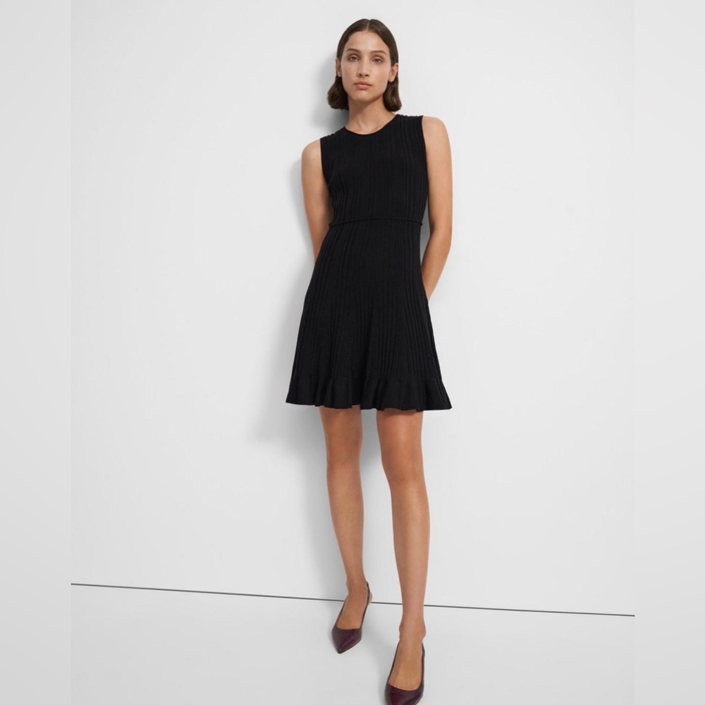 NWT Theory SOLD OUT Linear Wool Knit Ribbed A Line Dress Black P XXS 00